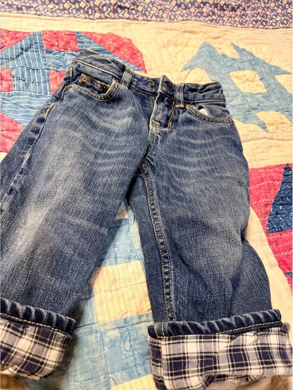 Vintage Gap Kids Plaid Cotton Lined Jeans Y2K